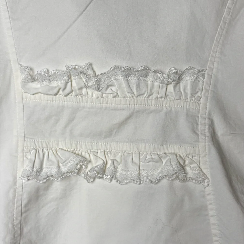 Kelly USA Vintage Ivory Pearl Trim Ruffle Blazer Cottagecore Jacket Size Medium - Picture 9 of 13